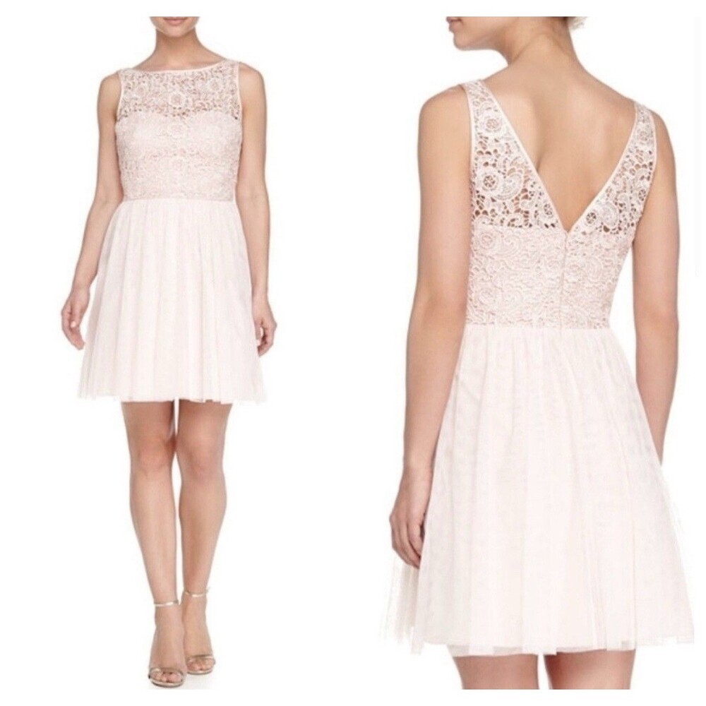 AIDAN MATTOX‎ Mini Dress Size 6 Tulle Lace Floral Fit & Flare Blush Women’s